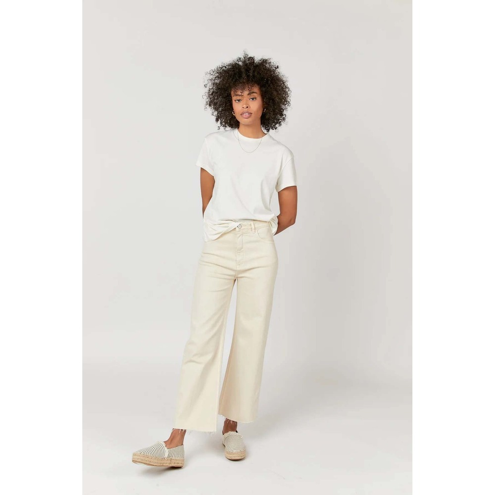 Oliver Logan Aberdeen Wide Leg Crop Fray Hem Jeans Size 27 Ecru Off White